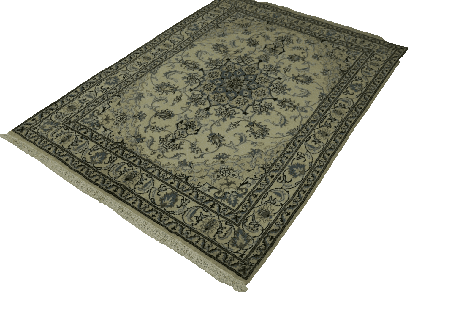 Wunderschöner Orientteppich Super Nain mit Seide – 228 x 166 cm, ca. 300.000 Knoten/m², 90% Schurwolle, 10% Seide, handgeknüpft, Perserteppich