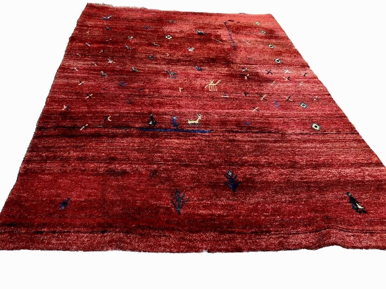 Klassischer Gabbeh Perserteppich 200 x 300 cm – Handgeknüpft, Hochflor, Langlebig, Warm Rot – handgeknüpft, Perserteppich