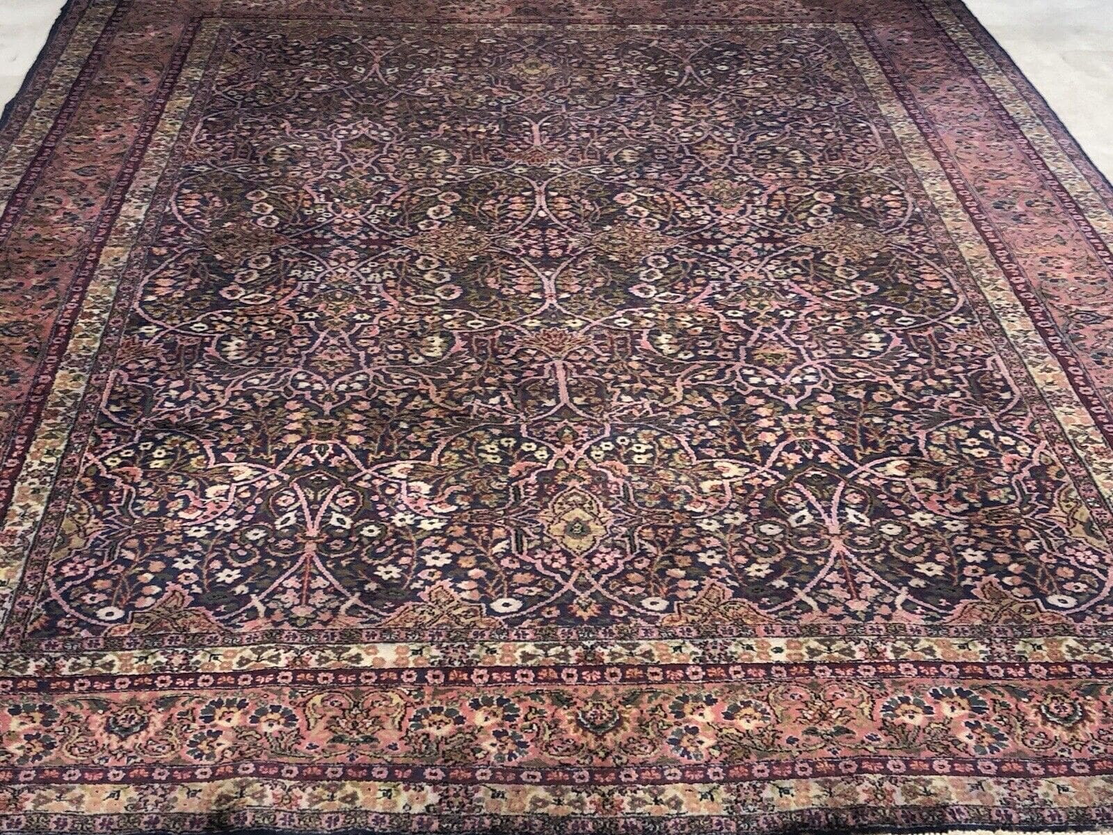 Perserteppich 350x250 cm - Kaschmir Super Qualität, 7mm Florhöhe, geblümtes Muster in Blau, handgeknüpft