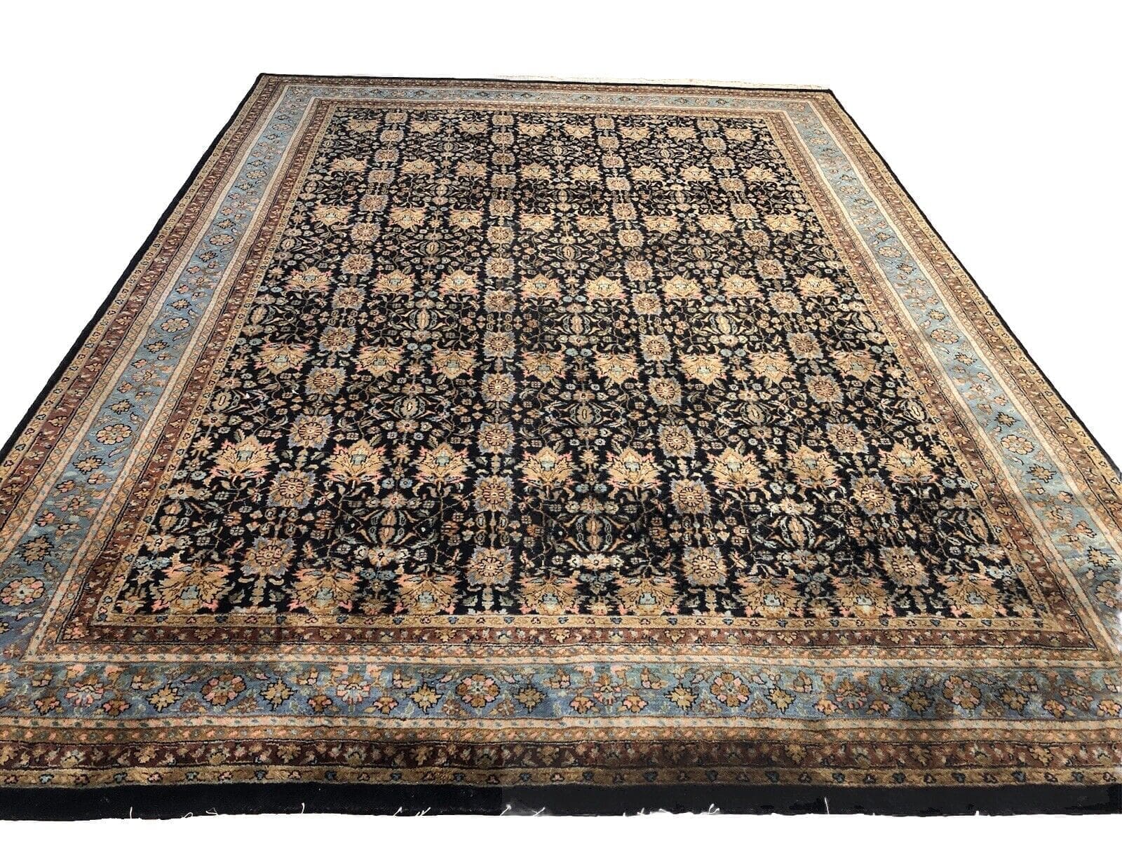 Exquisiter Bijar Perserteppich 350x250 cm - Aus reiner Schurwolle, blauer Kaschmirmuster Herati, handgeknüpft