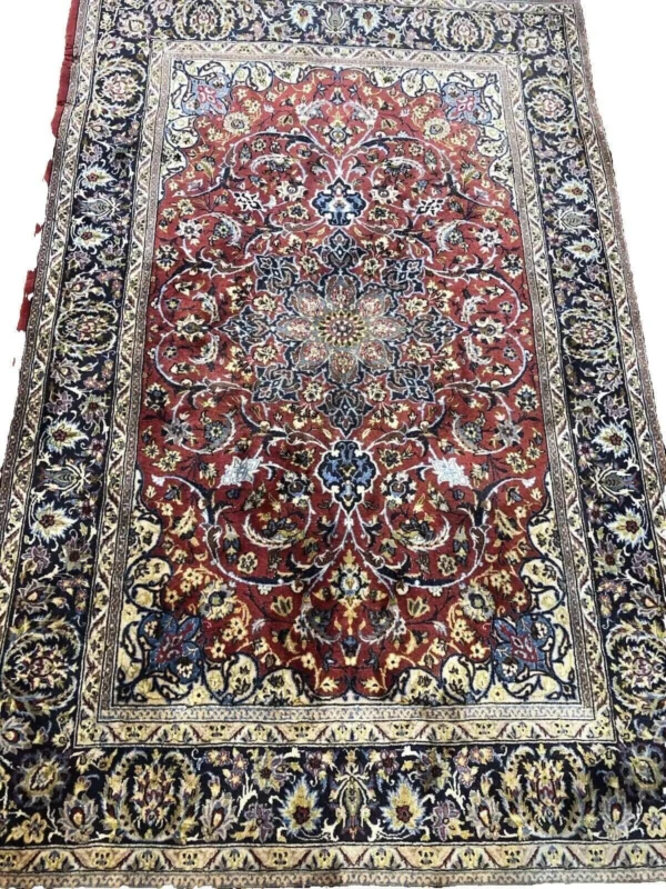 Original Perserteppich 150 x 90 cm, 700000 Knoten, Alt Rot, sehr feine Handarbeit, für Fußbodenheizung geeignet – handgeknüpft, Perserteppich