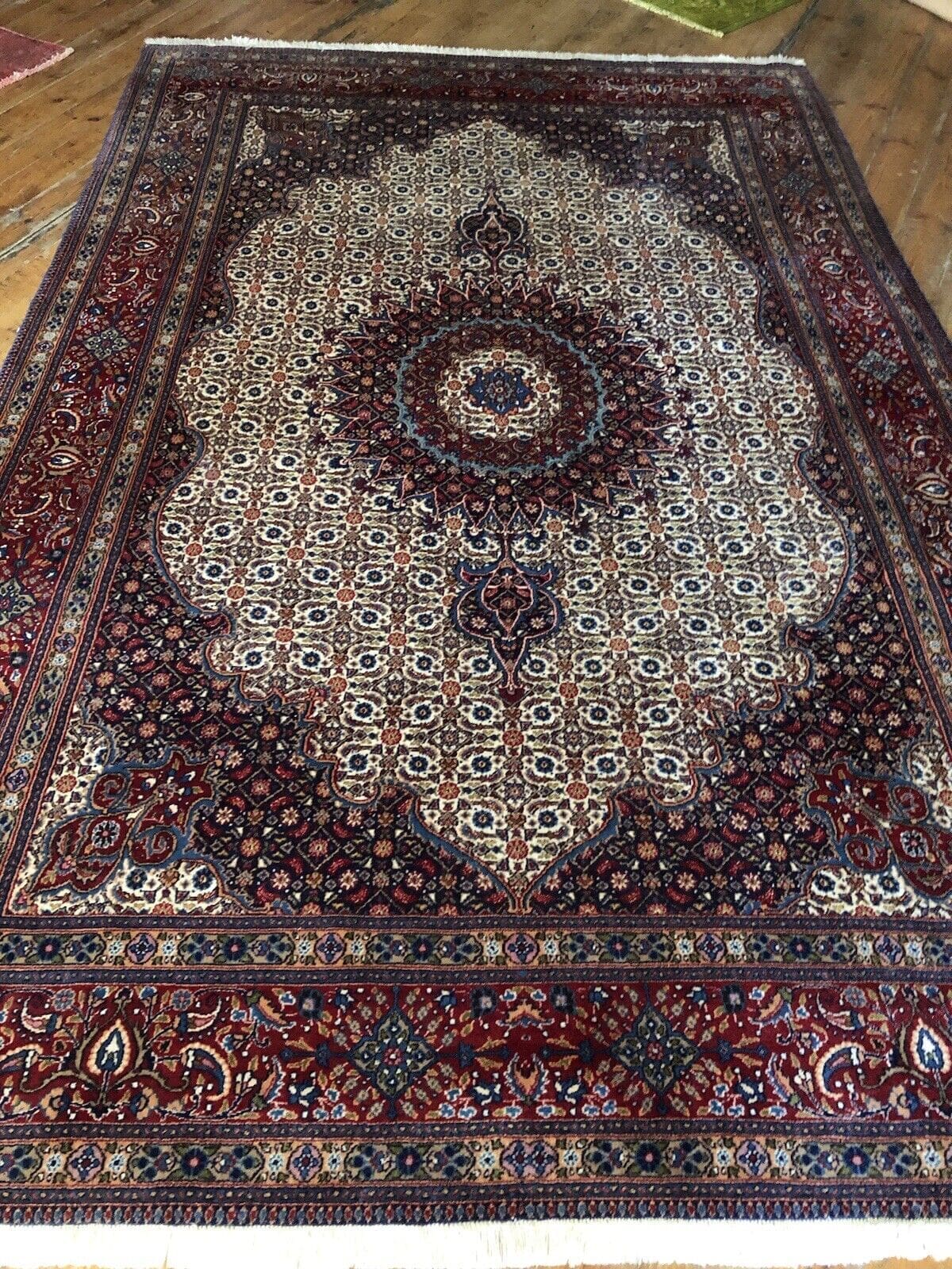 Klassischer Perserteppich MOUD 300x200 cm - Handgeknüpft, florales Design mit Medaillon aus reiner Schurwolle und Seide, traditionelle Bordüre - Perserteppich