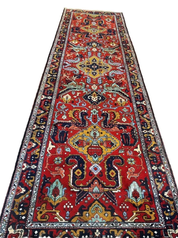 Shirwan Antik 400x115 cm, 8mm Florhöhe, Reine Schurwolle, Kazak-Stil, Handgeknüpft, Perserteppich