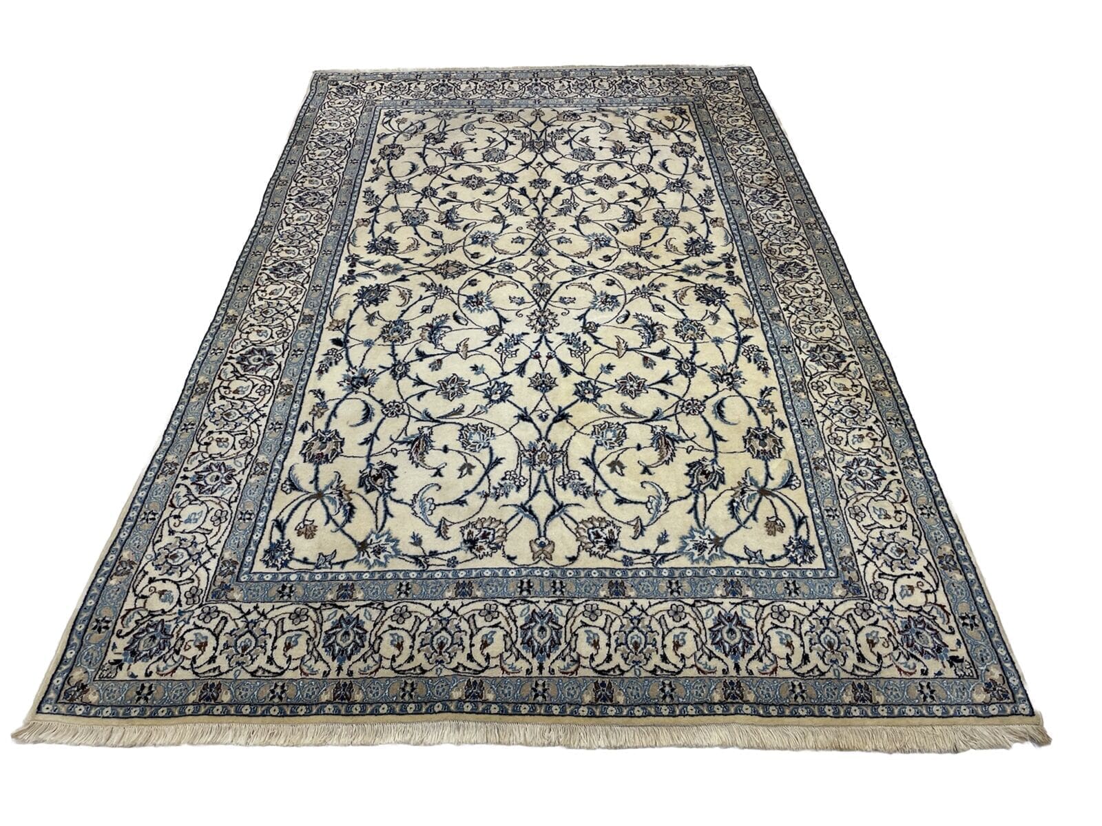 (Verkauft) Beige Handgeknüpfter Top Nain Perserteppich 250x160 cm - Florales Design mit Medallion und dekorierten Ecken - Traditionelles Muster, Florhöhe 1-3 cm - Handgeknüpft,...