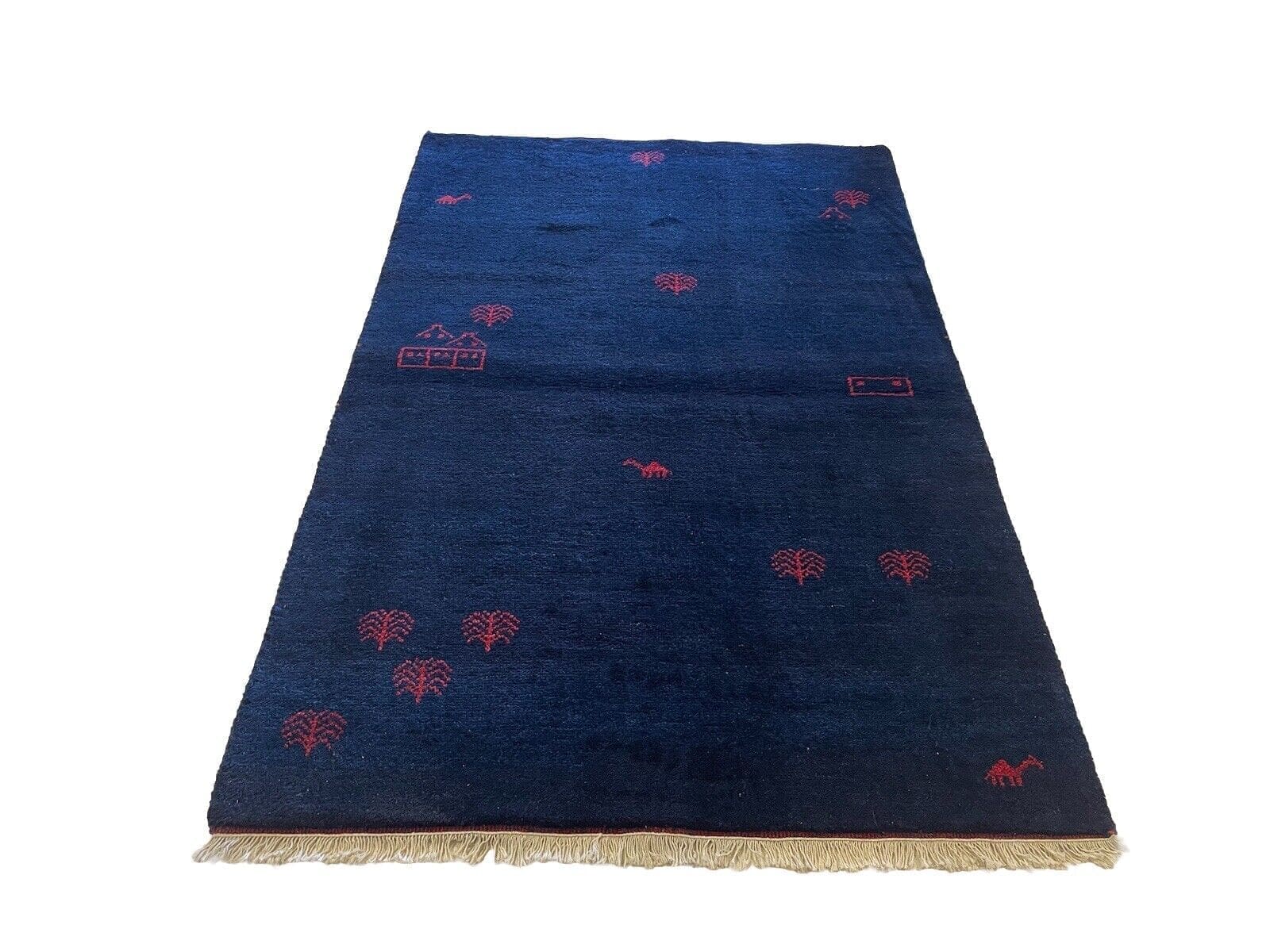 Perserteppich 180x120 cm – Handgesponnene Schurwolle in Naturfarbe Blau, strapazierfähig und für Fußbodenheizungen geeignet, handgeknüpft