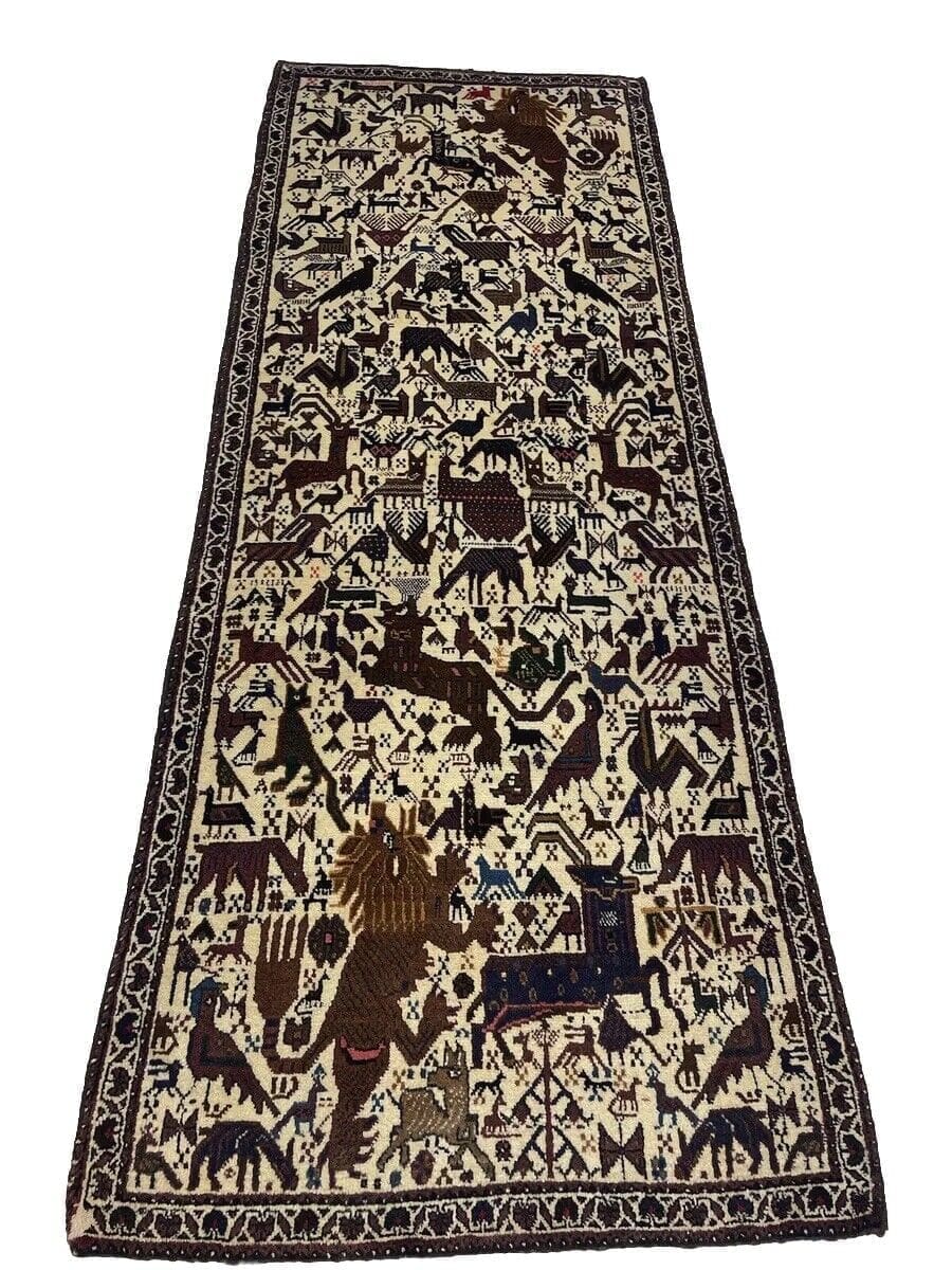 Eleganter Perserteppich 210x77 cm mit seltener Tierdesign-Musterung - Hochwertige Handarbeit aus 100% Wolle, ideal für alle Räume - handgeknüpft, Perserteppich Läufer