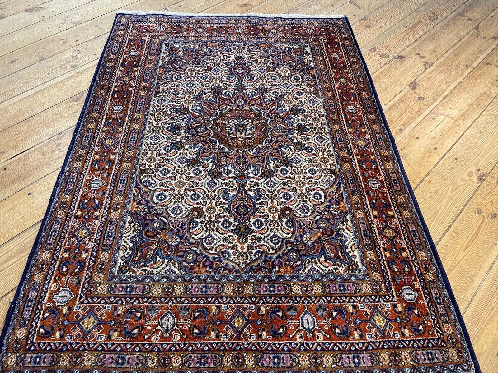 Luxuriöser Perserteppich 145x100 cm | Herati Muster | 100% Baumwolle | Für Fußbodenheizung geeignet | Handgeknüpft