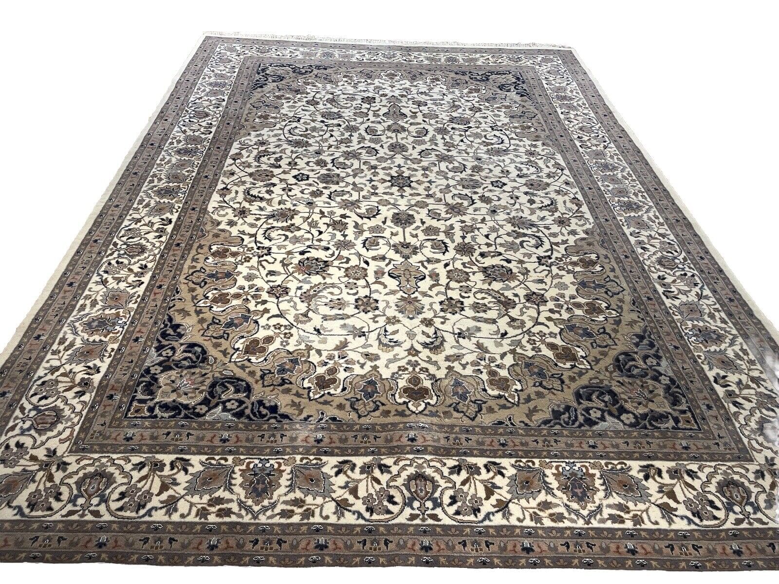 Exklusiver Bijar Teppich 350x250 cm - 12mm Florhöhe, klassisches Herati-Motiv, für Fußbodenheizung geeignet, aus hochwertiger Schurwolle, handgeknüpft, Perserteppich