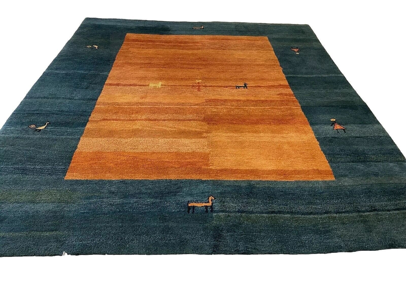 Top Gabbeh Perserteppich 305x260 cm - Handgeknüpft, 1AA Qualität, Handgesponnene Schurwolle, Naturfarbe Gold, Besonders Schwer (ca. 35 kg)