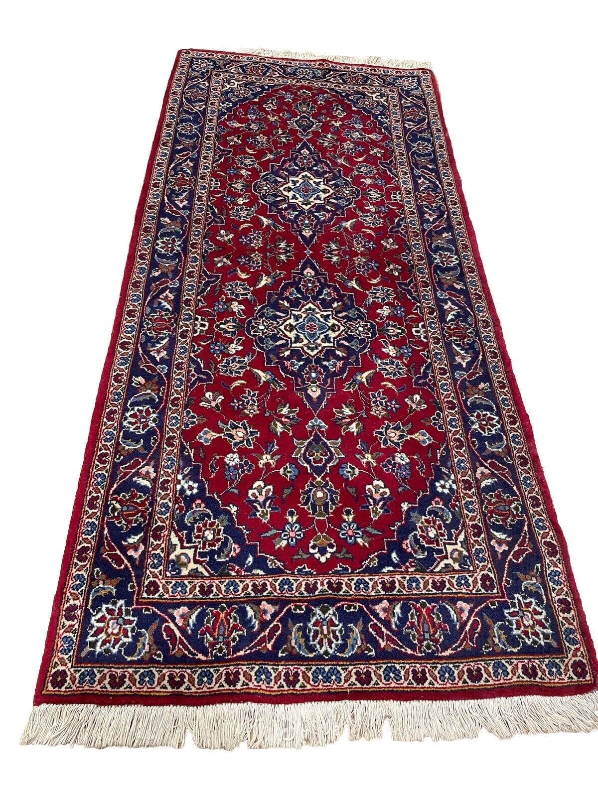 Perserteppich Kashan 200 x 90 cm - Handgeknüpft - Top Qualität, 12 mm Florhöhe, geeignet für Fußbodenheizung, elegantes rotes Design - handgeknüpft Perserteppich