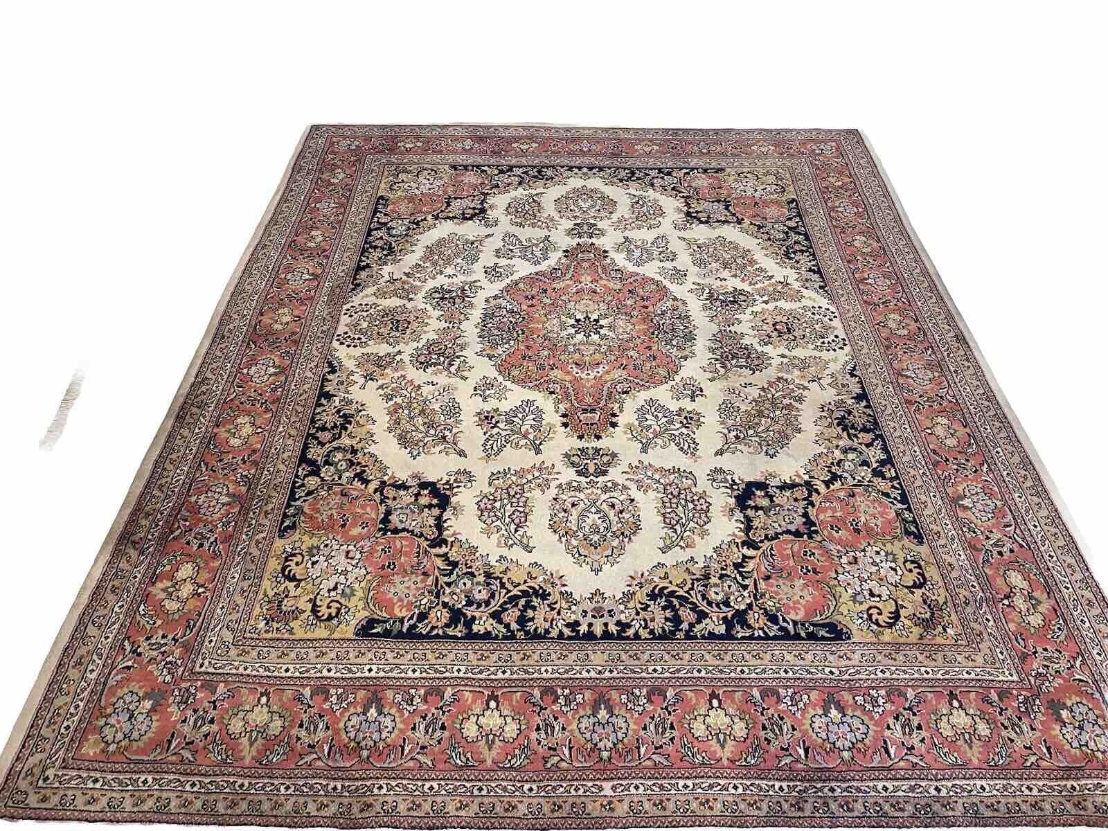 Klassischer Kaschmir Perserteppich 300x250 – Handgeknüpft aus reiner Schurwolle mit beiger Bordüre, traditionelles Design für modernes Zuhause – Handgeknüpft, Perserteppich
