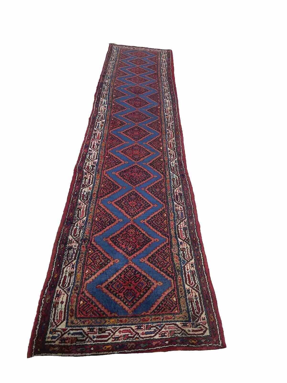 Klassischer 365/85 cm Orientteppich Hamadan Läufer - Rustikal mit schönen Medallion und dekorierten Ecken, Florhöhe 8-12 mm, strapazierfähig, handgeknüpft, Perserteppich
