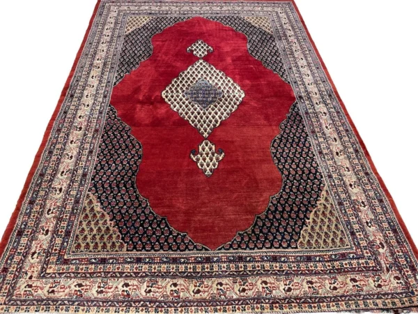 Sarough Mir Perserteppich 295x190 cm - Hochflor, Rotes Feld mit Heller Bordüre, Feine Qualität, Handgeknüpft