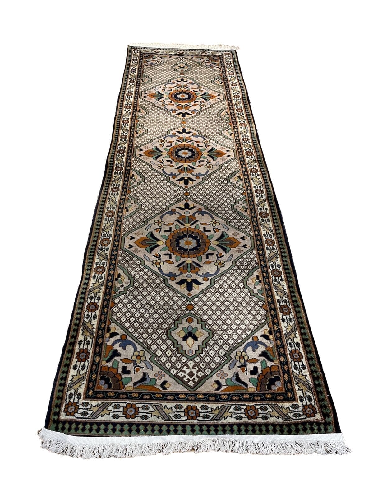 Antiker anatolischer Perserteppich 305x92 cm – 90 Jahre alt, Dekorierte Ecken, mehrere Medaillons, handgeknüpft Läufer