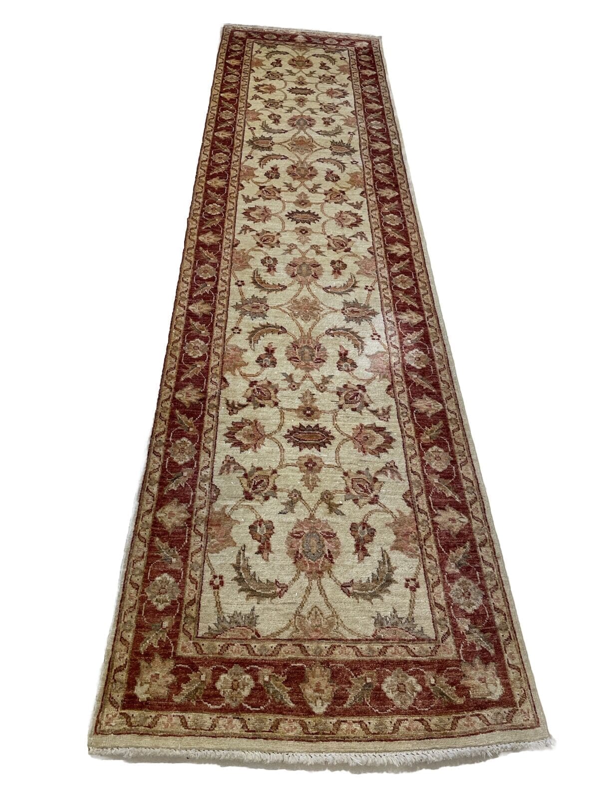 Antiker Ziegler Läufer 300x80 cm - Top Zustand, Durchgemustert mit dekorierten Ecken, Traditionelles Design, Florhöhe 8-12 mm - Handgeknüpft, Perserteppich