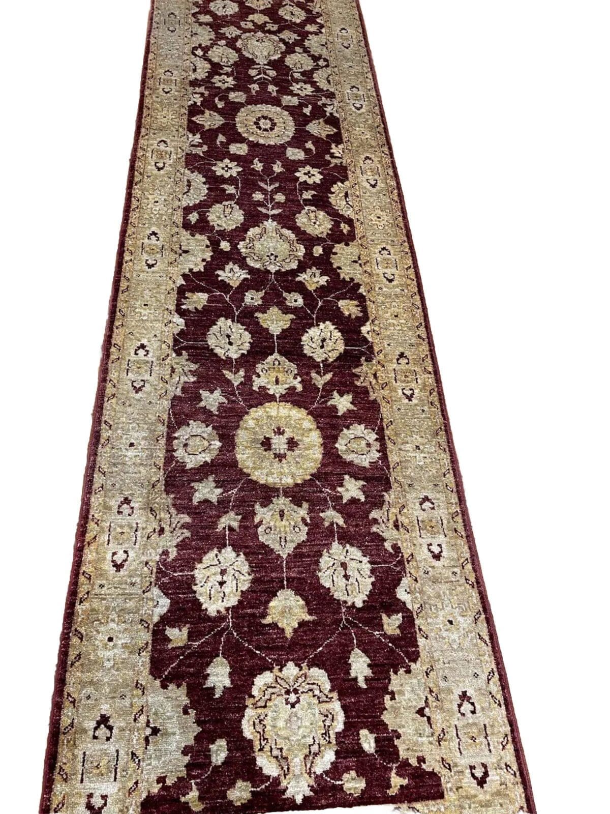 Antiker Ziegler Läufer 335x75 cm - Durchgemustert mit dekorierten Ecken, schmale Bordüre, 8-12 mm Florhöhe - Traditionelles Design für modernes Zuhause - handgeknüpft -...