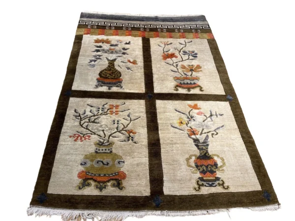 Selten Antiker Peking Perserteppich 200x135 cm – Medallion Design mit schmaler beige Bordüre, Top Qualität, handgeknüpft