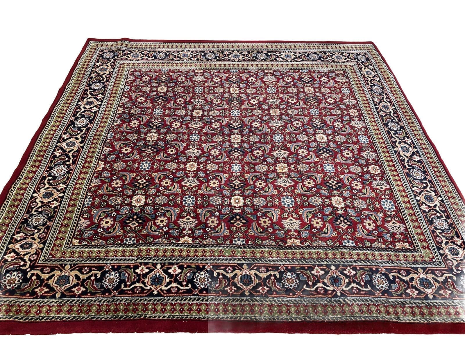 Quadratischer Perserteppich Kaschmir 200x200 cm – Hochflor ca. 1 cm, hell rotes Feld mit heller Bordüre, sehr feiner und qualitativ hochwertiger Teppich, 100% handgeknüpft