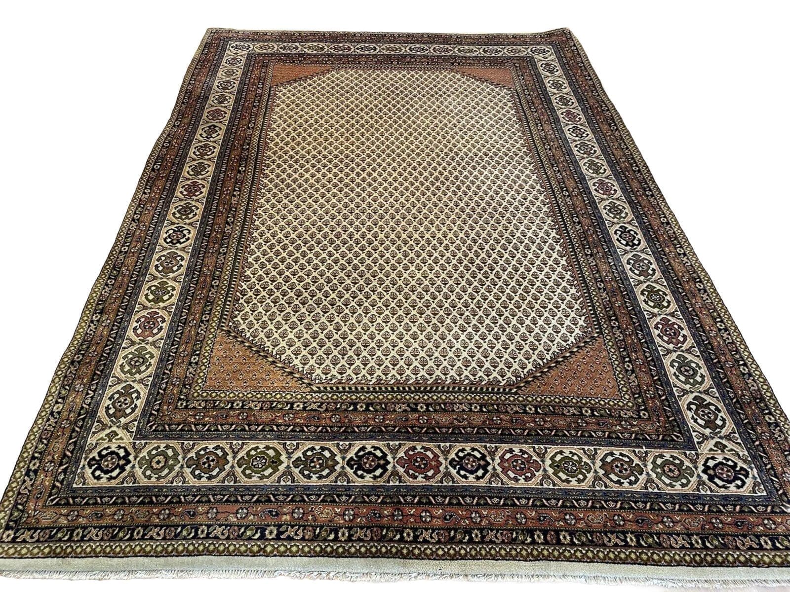 Original Mir Teppich 300x200 cm - Alter Sarough, Handgesponnene Knüpfung, Dezente Grau/Beige Farbe, Strapazierfähig, Geschwungene florale Ornamente - Handgeknüpft, Perserteppich