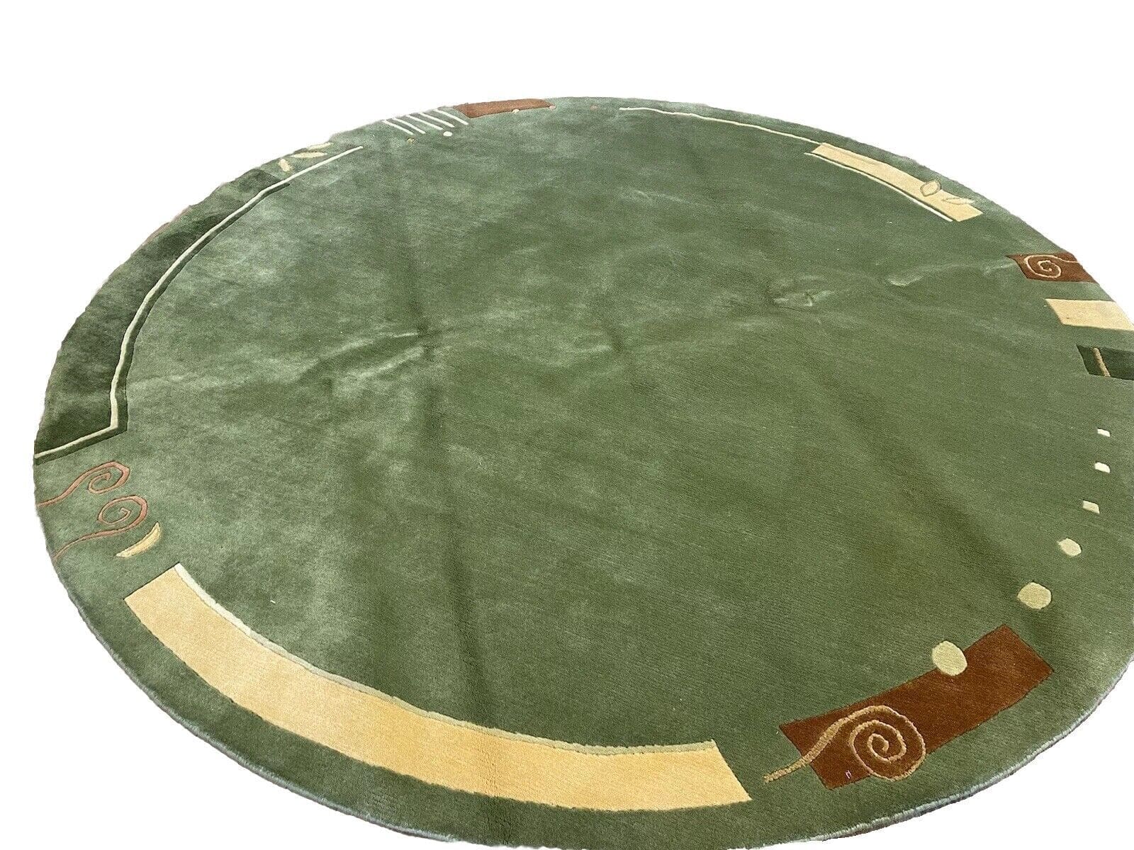 Exklusiver runder Perserteppich 250cm, 15mm Florhöhe, grünes regionales Design, abstraktes Muster – handgeknüpft in Nepal