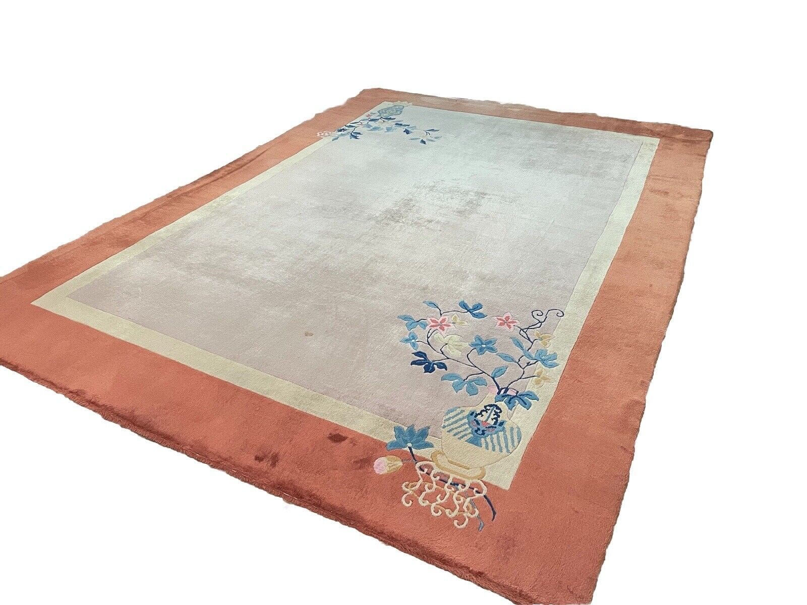 Antiker Peking-Teppich 355x255 cm – Top Zustand, graues Spitzern-Design, 12 mm Florhöhe, für Fußbodenheizung geeignet – handgeknüpft, Perserteppich