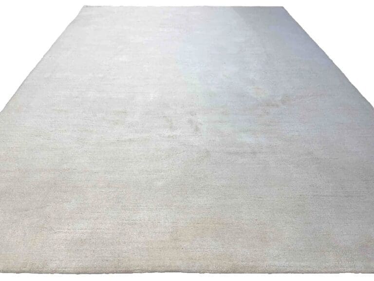 Schneeweißer Original Berber Teppich 410x290 cm - Handgeknüpft, 30mm Florhöhe, ideal für Fußbodenheizung, stilvolles abstraktes Muster - Perserteppich