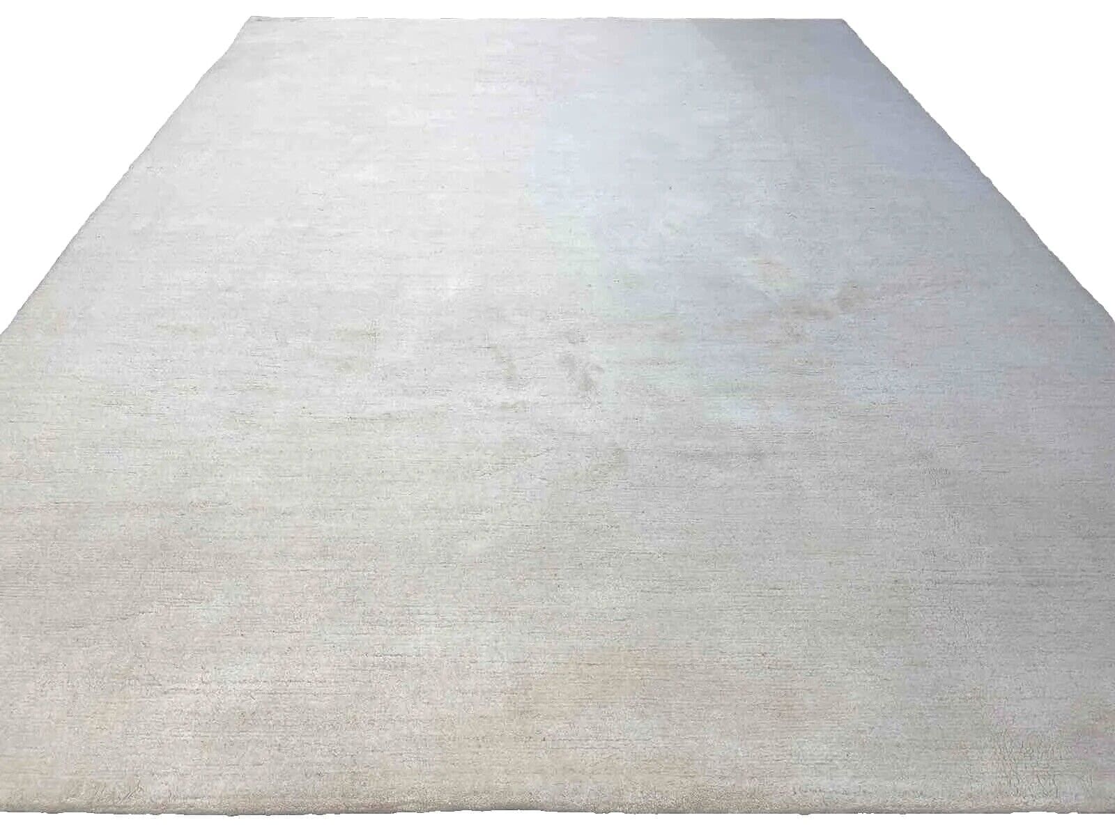 Schneeweißer Original Berber Teppich 410x290 cm - Handgeknüpft, 30mm Florhöhe, ideal für Fußbodenheizung, stilvolles abstraktes Muster - Perserteppich