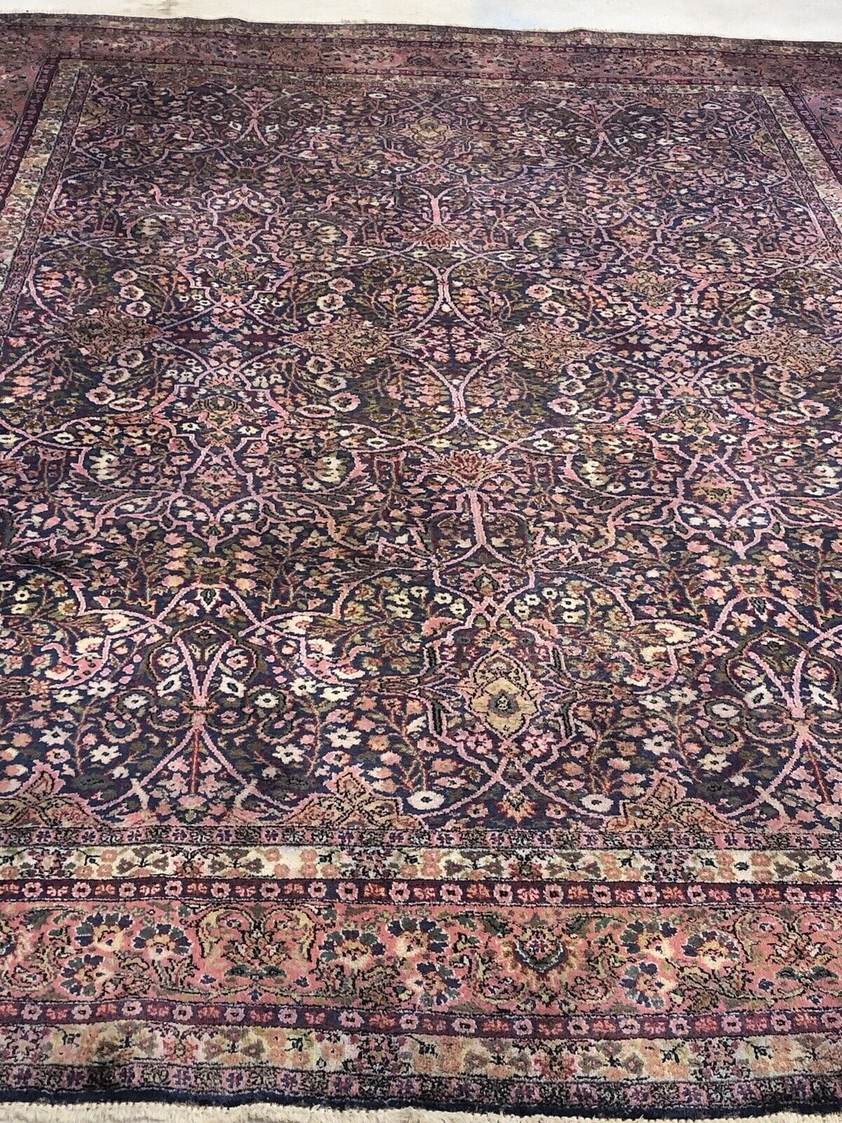 Perserteppich 350x250 cm - Kaschmir Super Qualität, 7mm Florhöhe, geblümtes Muster in Blau, handgeknüpft