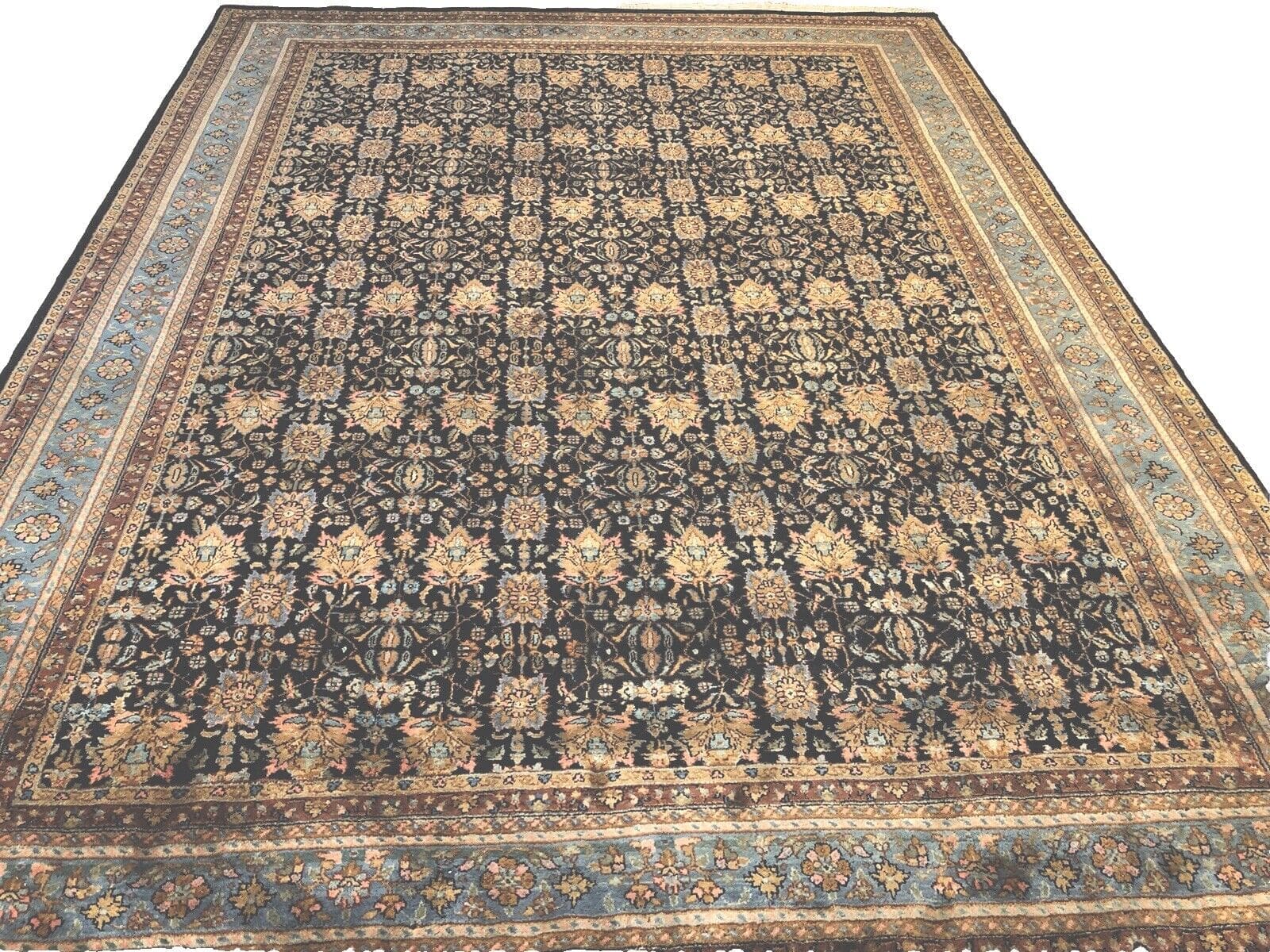 Exquisiter Bijar Perserteppich 350x250 cm - Aus reiner Schurwolle, blauer Kaschmirmuster Herati, handgeknüpft