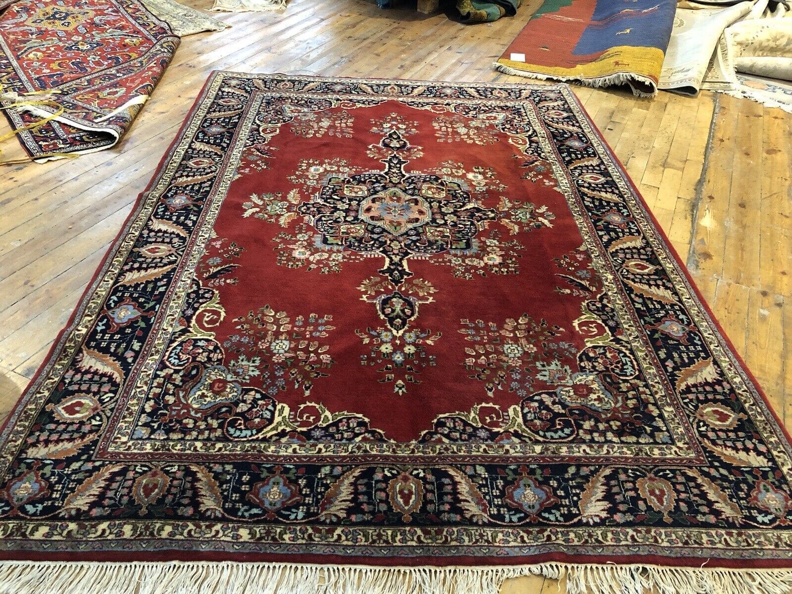 Kerman Kaschmir Perserteppich 200 x 300 cm - 6mm Florhöhe, auffälliges Rawar Design in Rot, handgeknüpft