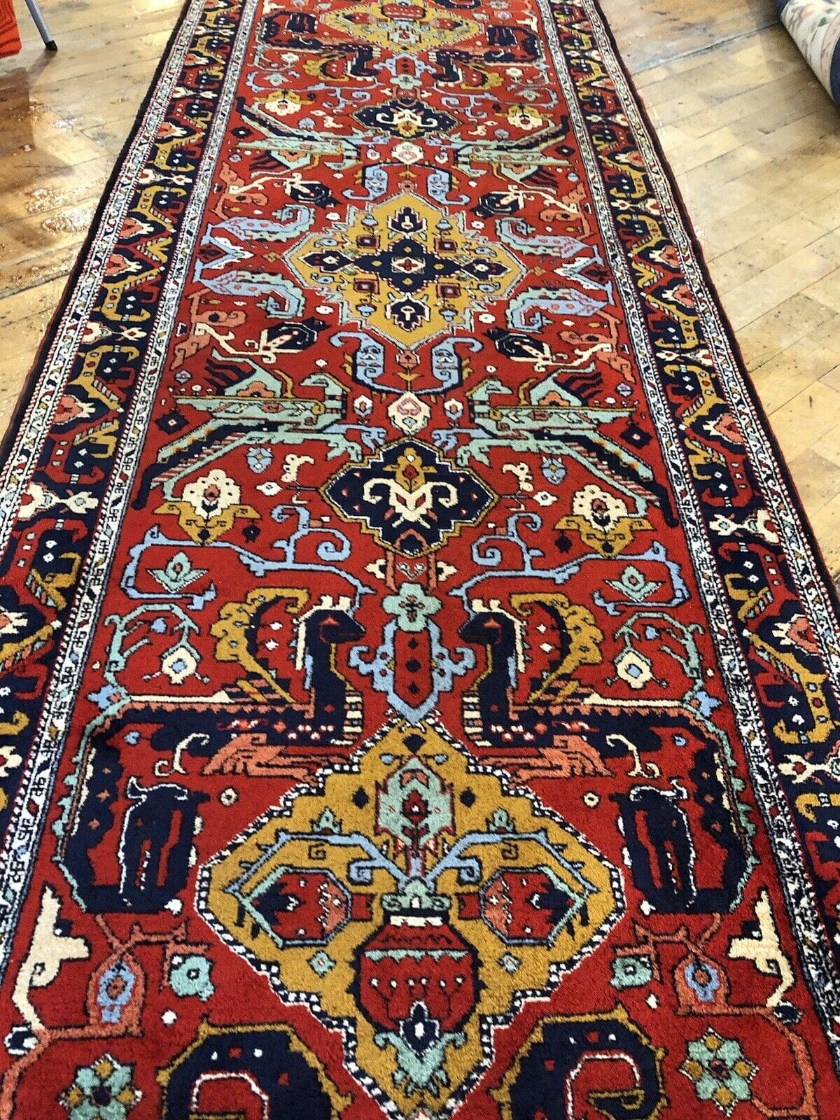 Shirwan Antik 400x115 cm, 8mm Florhöhe, Reine Schurwolle, Kazak-Stil, Handgeknüpft, Perserteppich