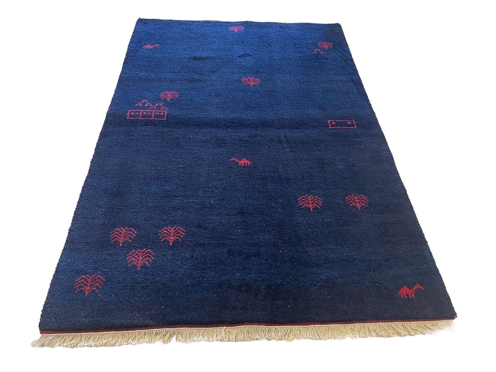 Perserteppich 180x120 cm – Handgesponnene Schurwolle in Naturfarbe Blau, strapazierfähig und für Fußbodenheizungen geeignet, handgeknüpft
