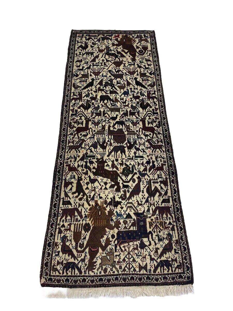 Eleganter Perserteppich 210x77 cm mit seltener Tierdesign-Musterung - Hochwertige Handarbeit aus 100% Wolle, ideal für alle Räume - handgeknüpft, Perserteppich Läufer