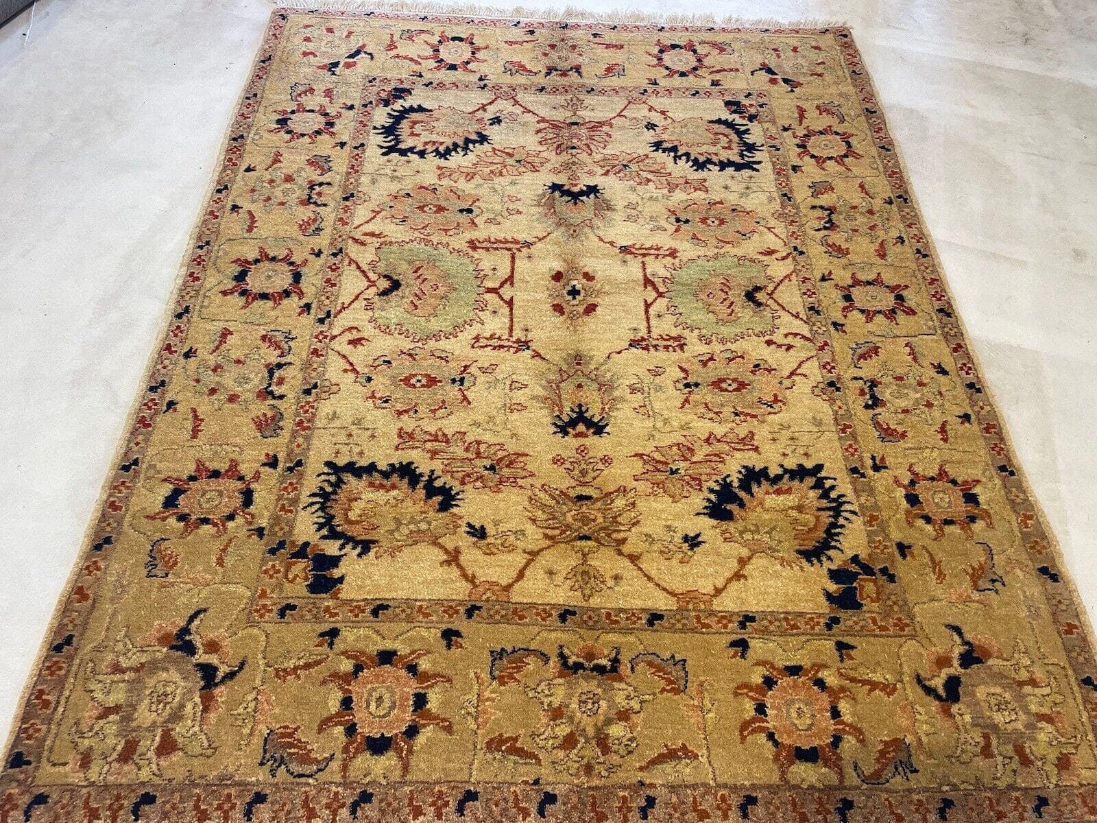 Klassischer Ziegler Orientteppich 200x150 cm, 12mm Florhöhe, handgeknüpft aus handgesponnener Wolle, beige, für Fußbodenheizung, Perserteppich, handgeknüpft