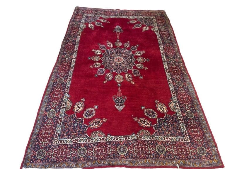 Kaschmir Perserteppich 190x130 cm - Antikes geblümtes Design in Rosa, strapazierfähig aus reiner Schurwolle - handgeknüpft