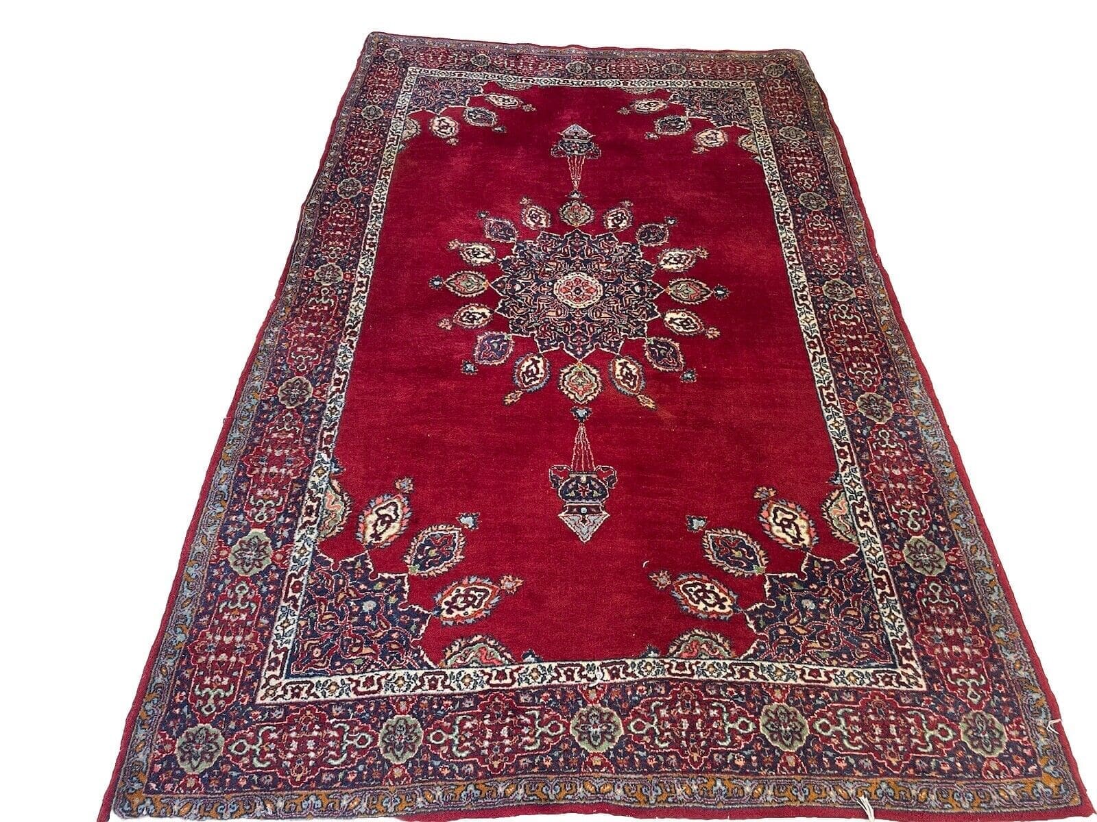 Kaschmir Perserteppich 190x130 cm - Antikes geblümtes Design in Rosa, strapazierfähig aus reiner Schurwolle - handgeknüpft