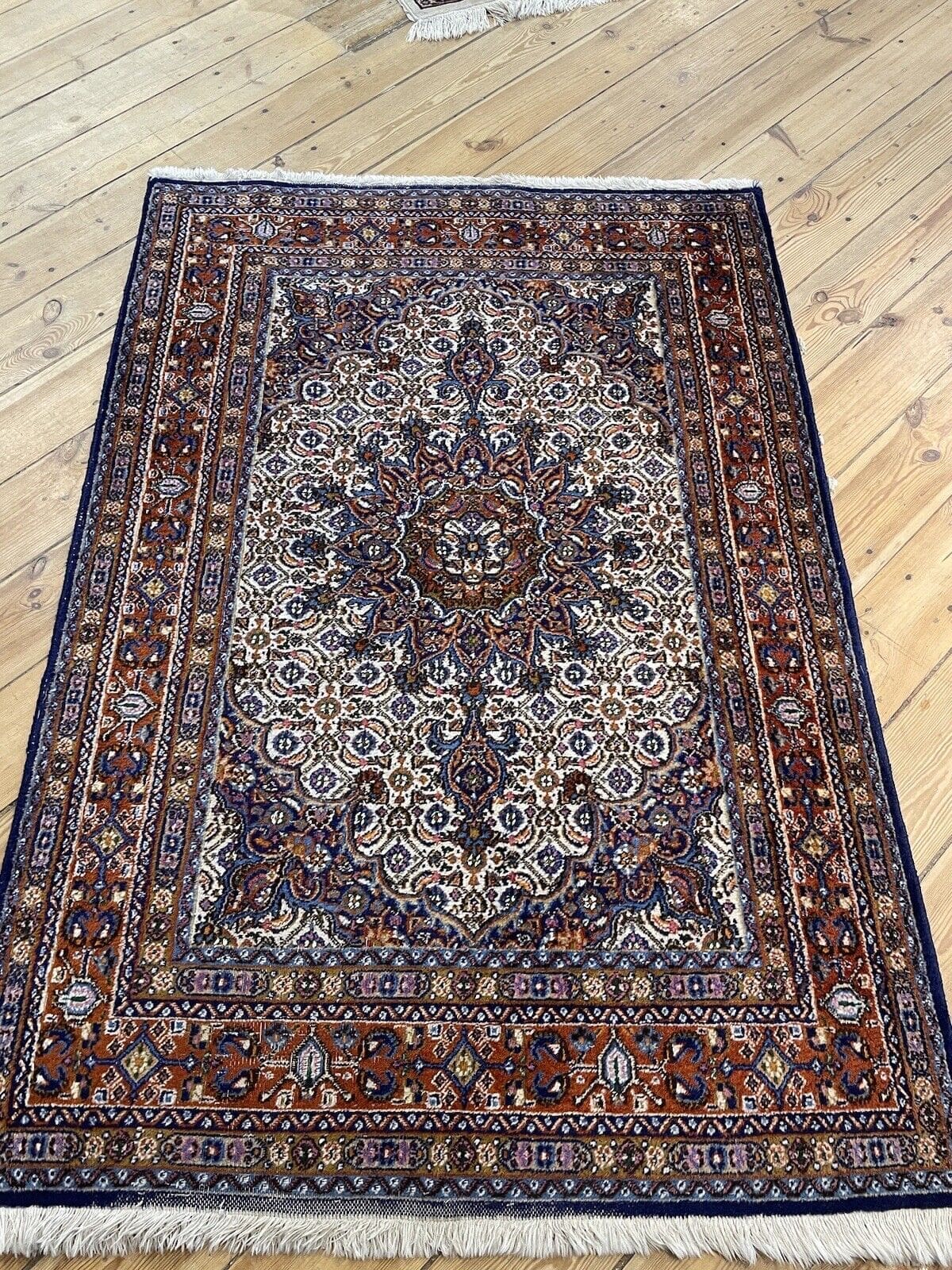 Luxuriöser Perserteppich 145x100 cm | Herati Muster | 100% Baumwolle | Für Fußbodenheizung geeignet | Handgeknüpft