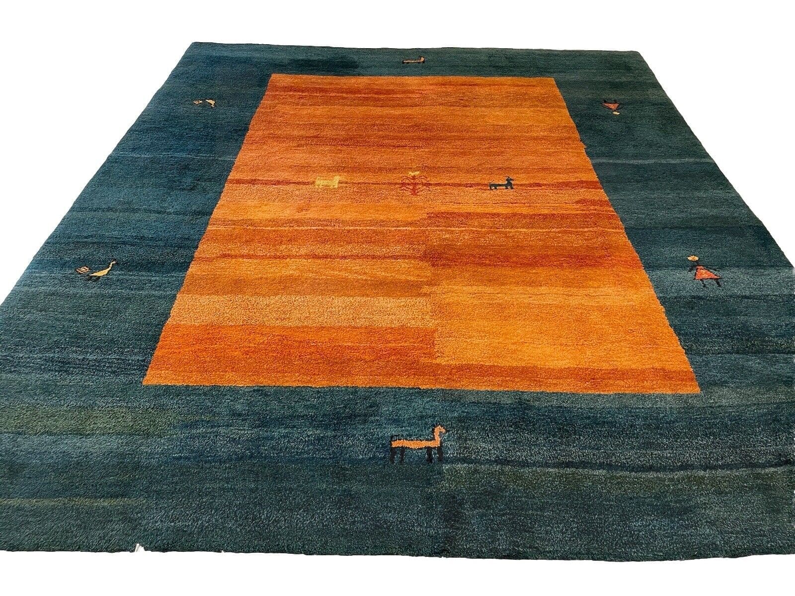 Top Gabbeh Perserteppich 305x260 cm - Handgeknüpft, 1AA Qualität, Handgesponnene Schurwolle, Naturfarbe Gold, Besonders Schwer (ca. 35 kg)