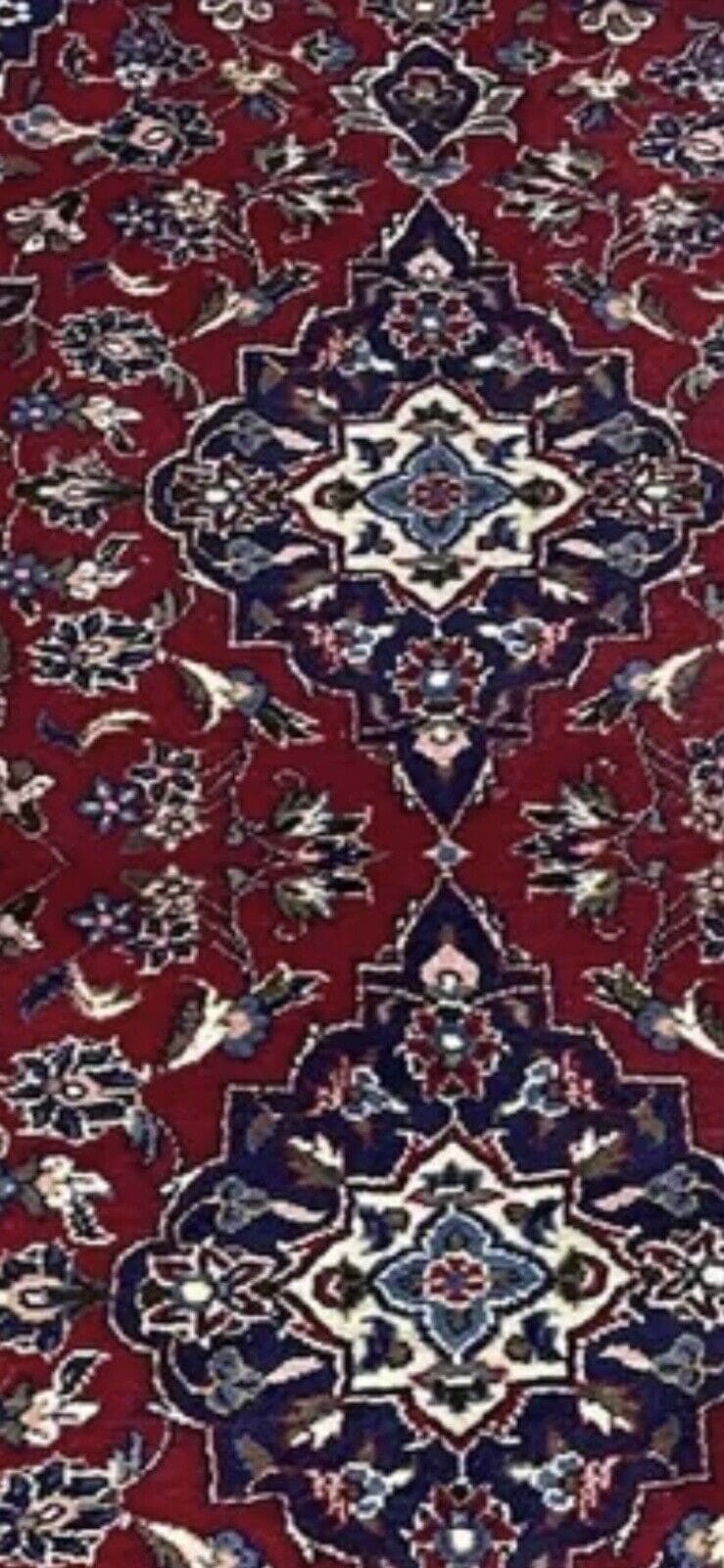 Perserteppich Kashan 200 x 90 cm - Handgeknüpft - Top Qualität, 12 mm Florhöhe, geeignet für Fußbodenheizung, elegantes rotes Design - handgeknüpft Perserteppich