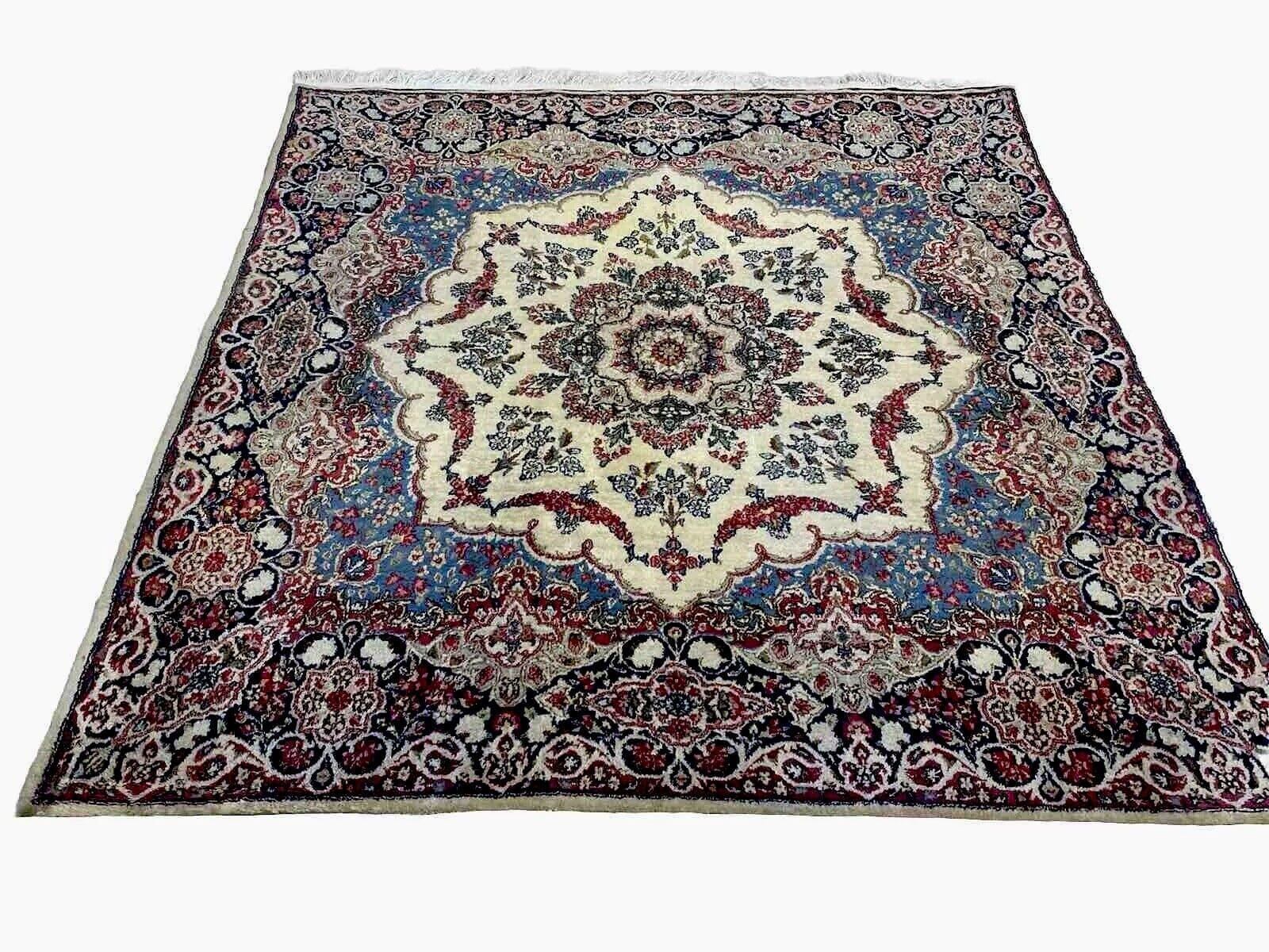 Antiker Kerman Perserteppich 180x180 cm - Handgeknüpft, 7mm Florhöhe, für Fußbodenheizung, einzigartiges orientalisches Muster, klassisches Design - handgeknüpft, Perserteppich