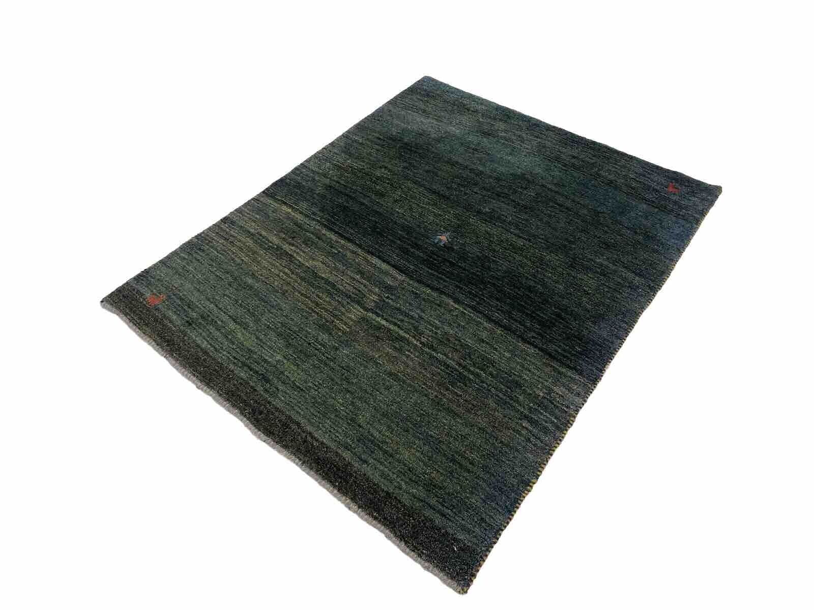Gabeh Perserteppich 165x125 cm - Handgesponnene Schurwolle, 23mm Florhöhe, abstraktes Muster, naturfarben Grün, für Fußbodenheizungen, handgeknüpft