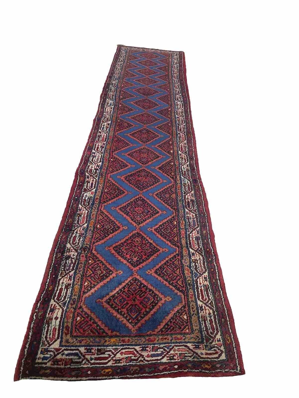 Klassischer 365/85 cm Orientteppich Hamadan Läufer - Rustikal mit schönen Medallion und dekorierten Ecken, Florhöhe 8-12 mm, strapazierfähig, handgeknüpft, Perserteppich
