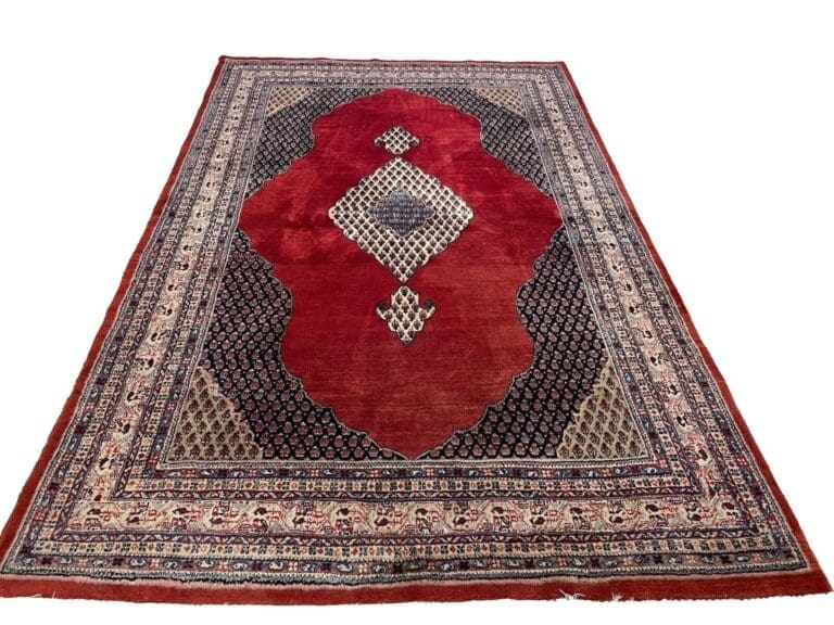 Sarough Mir Perserteppich 295x190 cm - Hochflor, Rotes Feld mit Heller Bordüre, Feine Qualität, Handgeknüpft