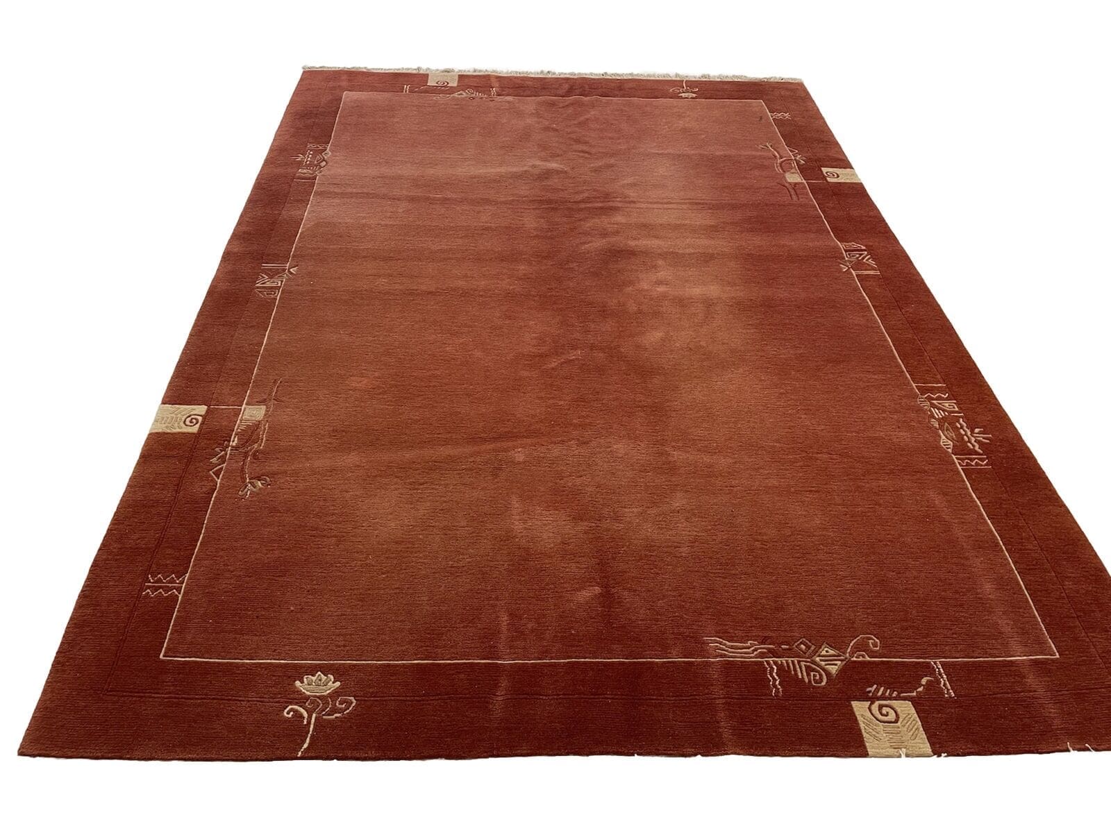 Moderne Design Perserteppich 350x250 cm – Handgeknüpft aus Nepal, reine Schurwolle, rostbraun