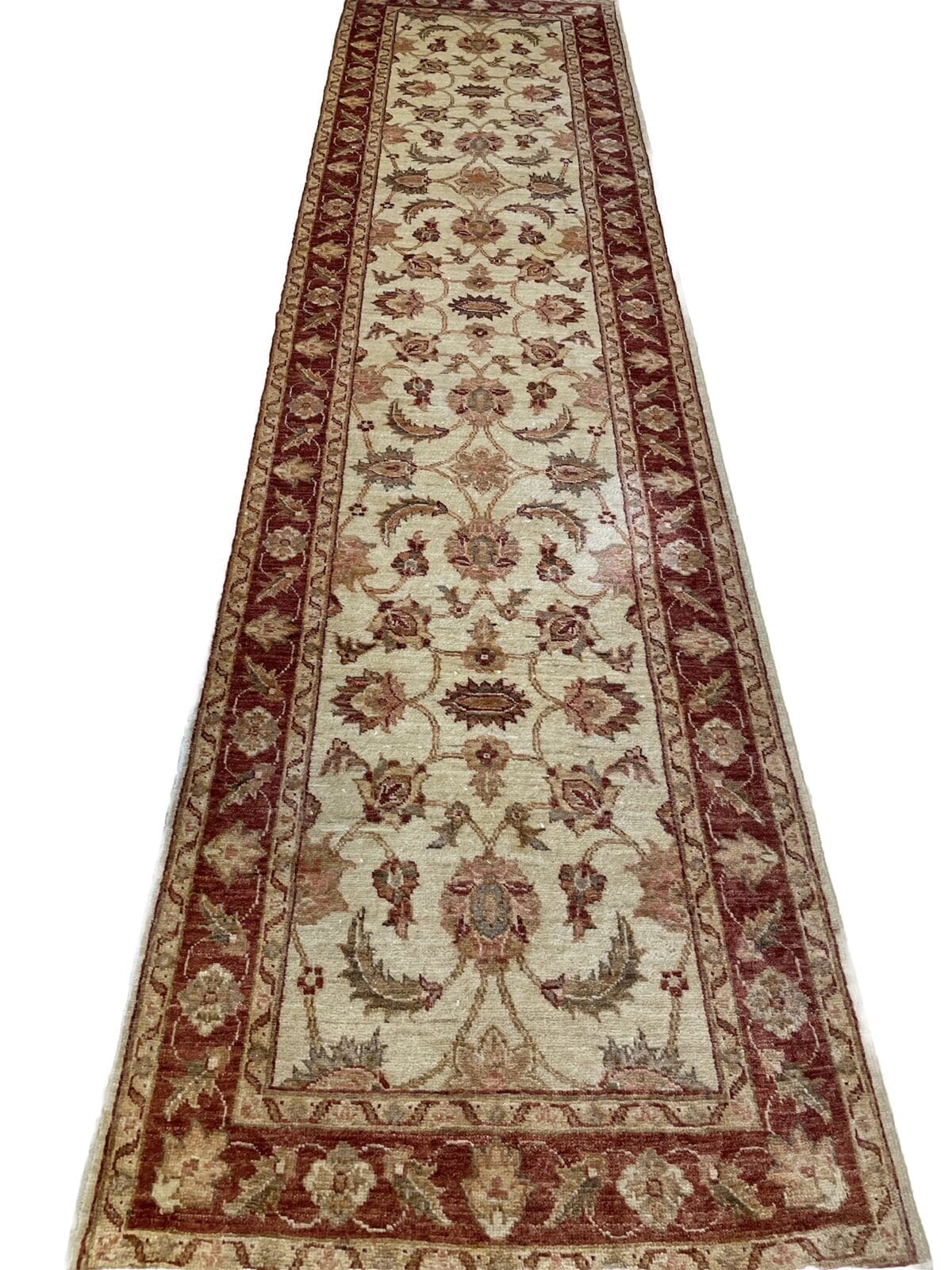 Antiker Ziegler Läufer 300x80 cm - Top Zustand, Durchgemustert mit dekorierten Ecken, Traditionelles Design, Florhöhe 8-12 mm - Handgeknüpft, Perserteppich