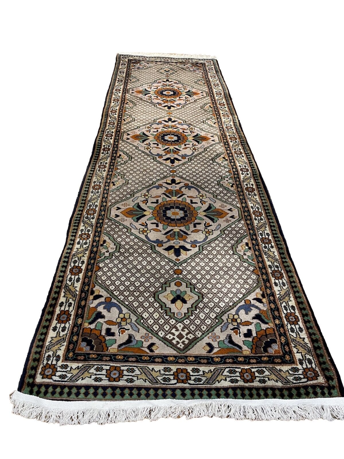 Antiker anatolischer Perserteppich 305x92 cm – 90 Jahre alt, Dekorierte Ecken, mehrere Medaillons, handgeknüpft Läufer