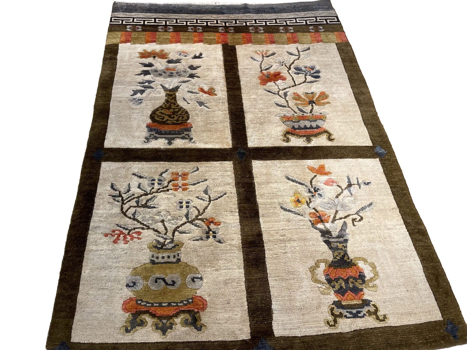 Selten Antiker Peking Perserteppich 200x135 cm – Medallion Design mit schmaler beige Bordüre, Top Qualität, handgeknüpft