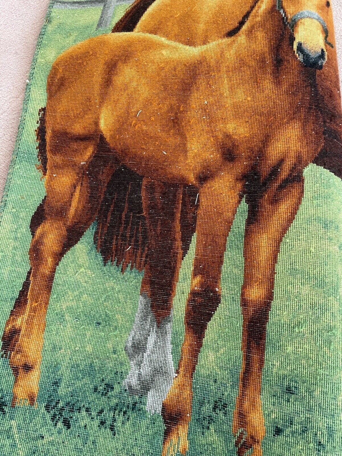 Perserteppich 90x60cm mit Pferdemotiven, 70 Raj, sehr fein handgeknüpft – für Pferdefreunde