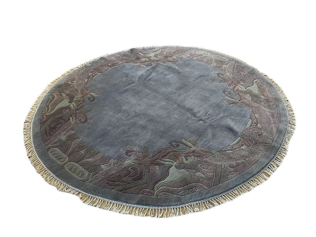 Runder Perserteppich 230 cm - Royal Peking Muster in Grün, Blau und Petrol - 20mm Flor - Handgeknüpft