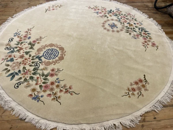 Exklusiver Beige Perserteppich Ø 2,50m – Top Zustand, Royal Peking Muster, 100% Wolle, handgeknüpft